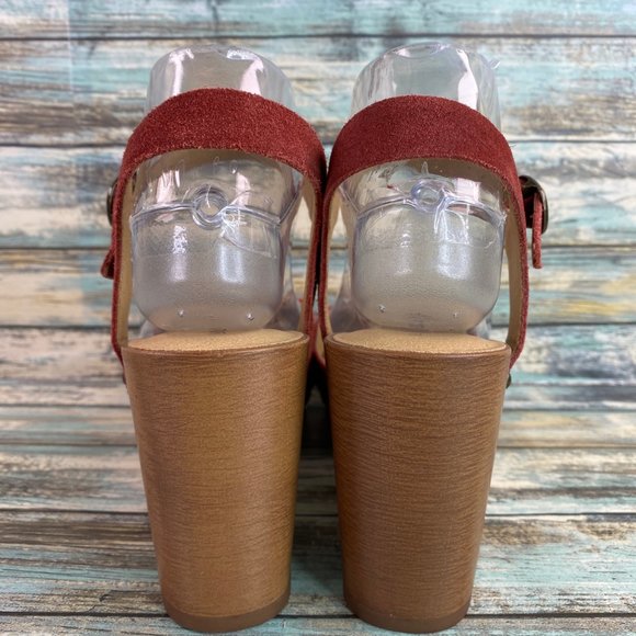 Lucky Brand Zashti Wedge Sandals Size 7.5M Currant Red Suede Womens - Picture 6 of 12